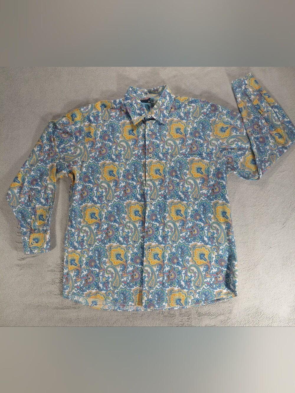 Alan Flusser Mens Multicolor Paisley Button-Down Long Sleeve Shirt Sz L Cotton